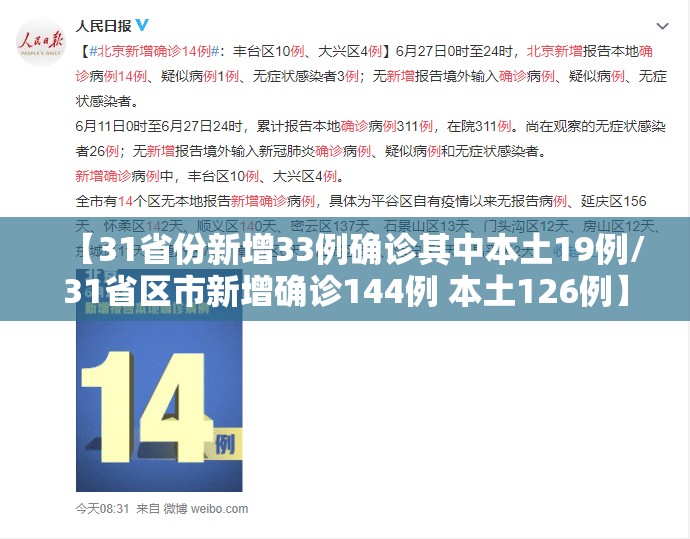 【31省份新增33例确诊其中本土19例/31省区市新增确诊144例 本土126例】 【31省份新增33例确诊其中本土19例/31省区市新增确诊144例 本土126例】