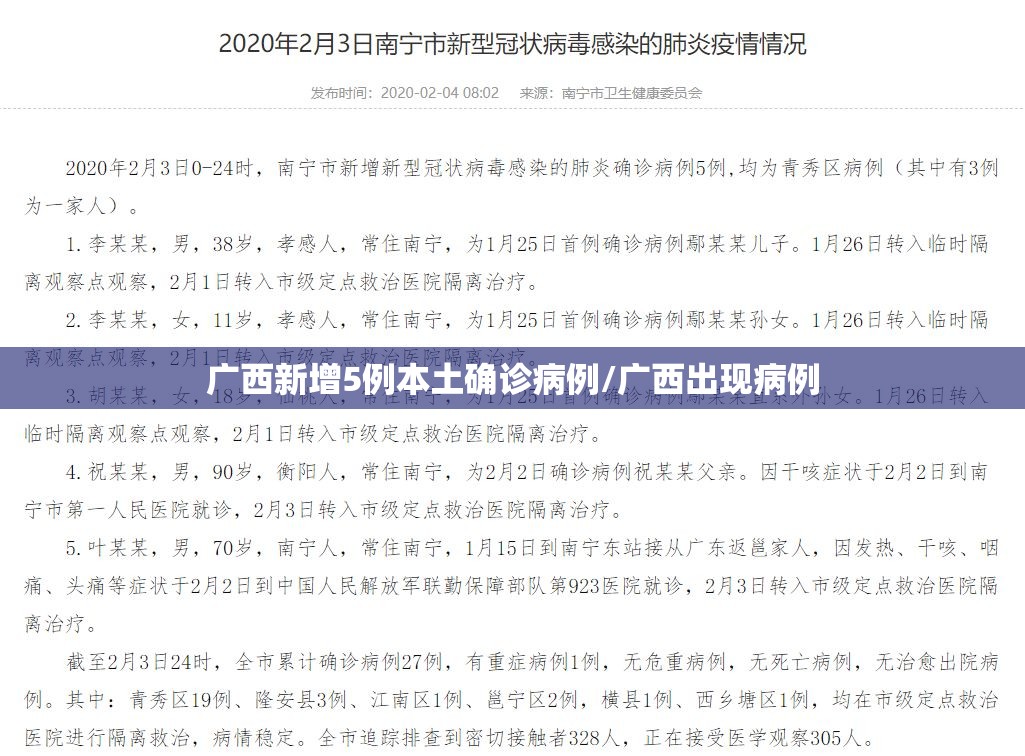 广西新增5例本土确诊病例/广西出现病例 广西新增5例本土确诊病例/广西出现病例