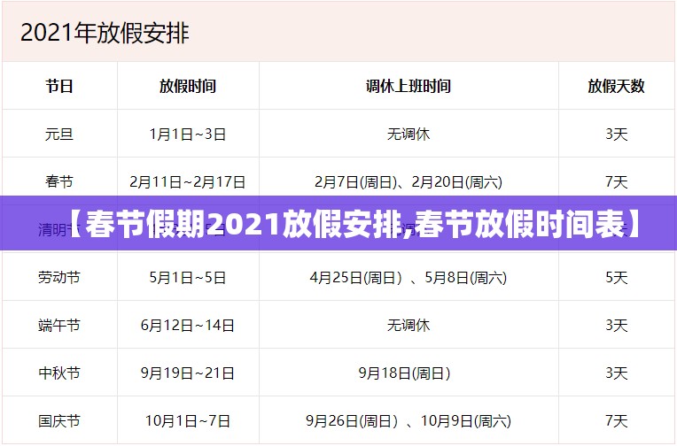 【春节假期2021放假安排,春节放假时间表】 【春节假期2021放假安排,春节放假时间表】