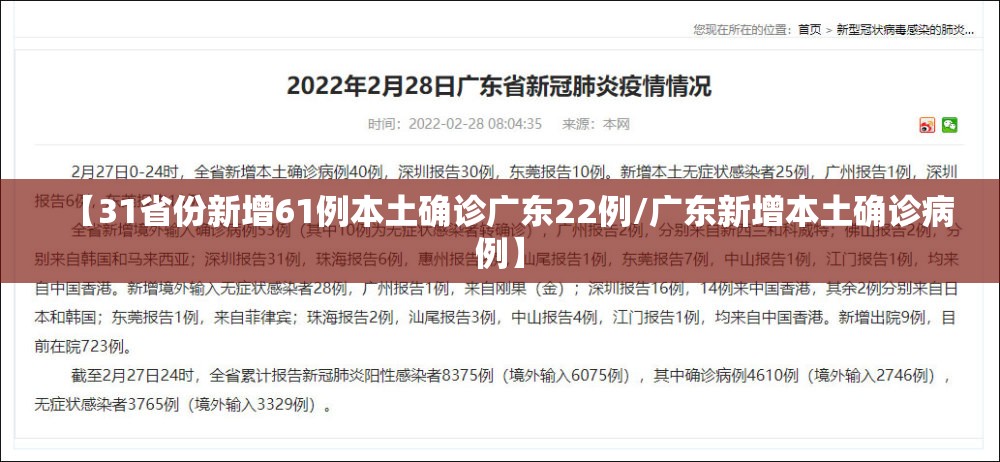 【31省份新增61例本土确诊广东22例/广东新增本土确诊病例】 【31省份新增61例本土确诊广东22例/广东新增本土确诊病例】